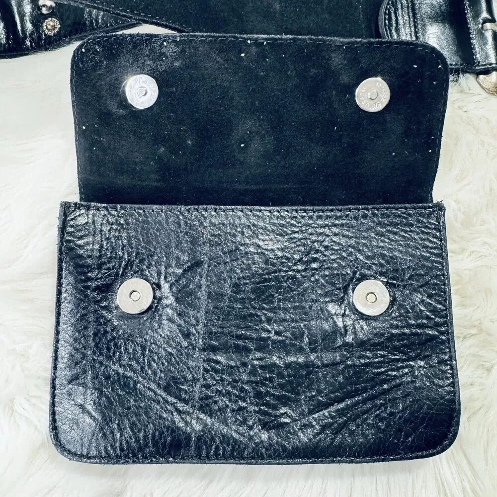 Vintage Mikki G Black Leather Jeweled Belt Bag Detachable XL 36-40 Waist USA Vintage Mikki G Black Leather Jeweled Belt Bag Detachable XL  main image 2